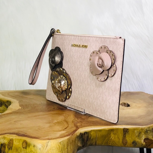 Michael Kors Jet Set Travel Studded Floral Clutch - Picture 2 of 8